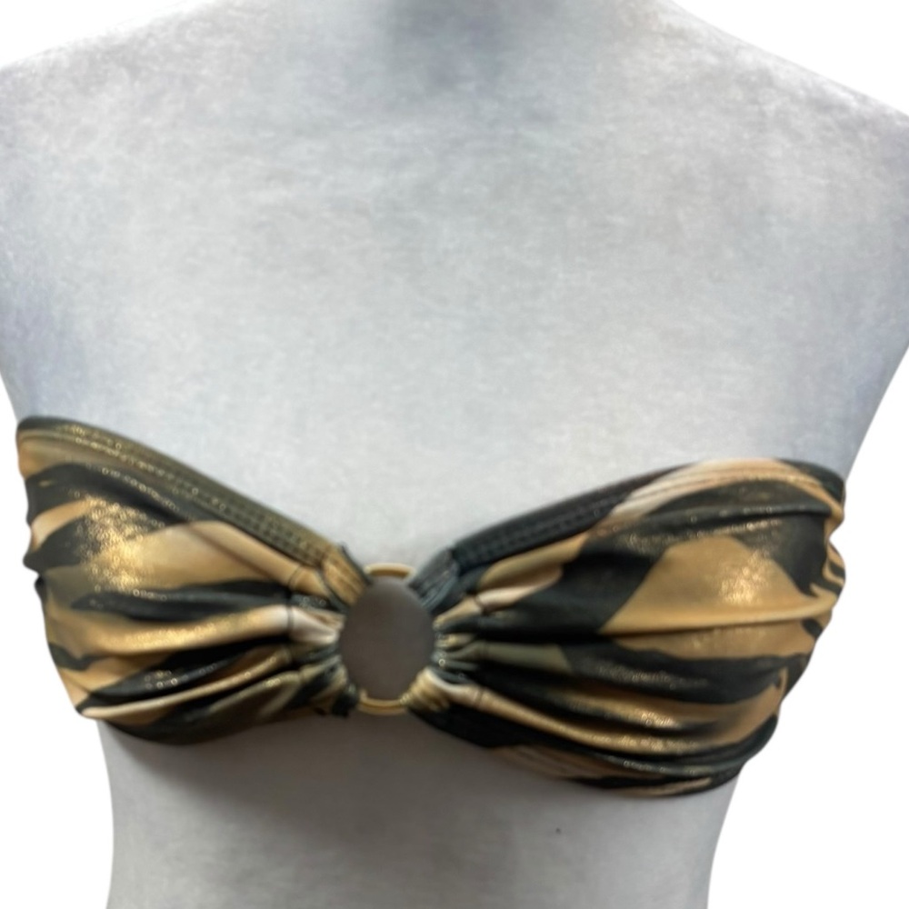 Ladies Missguided Brand Animal Print Metallic Bandeau Bikini Top Size Small